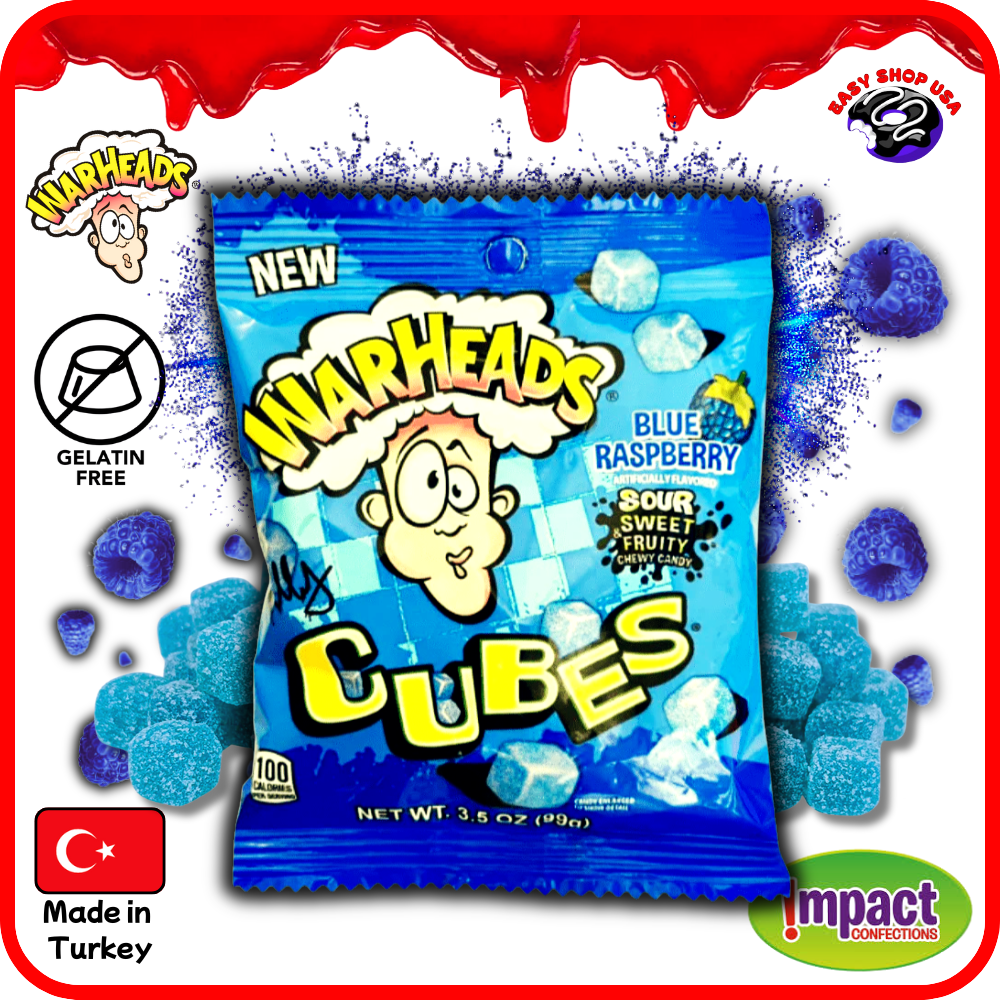 WARHEADS - BONBONS EN CUBES GÉLIFIÉS & ACIDULÉS - FRAMBOISE BLEUE – 99 g